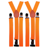 2x Mens Suspenders Braces Adjustable Strong Clip On Elastic Formal Wedding Slim - Fluro Orange - Front View