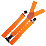 2x Mens Suspenders Braces Adjustable Strong Clip On Elastic Formal Wedding Slim - Fluro Orange - Side View