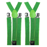 2x Mens Suspenders Braces Adjustable Strong Clip On Elastic Formal Wedding Slim - Green (Glitter) - Front View