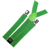 2x Mens Suspenders Braces Adjustable Strong Clip On Elastic Formal Wedding Slim - Green (Glitter) - Side View