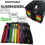 2x Mens Suspenders Braces Adjustable Strong Clip On Elastic Formal Wedding Slim - Green (Glitter) - Top-Down View