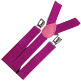 2x Mens Suspenders Braces Adjustable Strong Clip On Elastic Formal Wedding Slim - Hot Pink (Glitter) - Side View