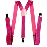 2x Mens Suspenders Braces Adjustable Strong Clip On Elastic Formal Wedding Slim - Hot Pink (Glitter) - Top-Down View