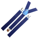 Navy Blue Adjustable Men's Clip-On Suspenders Braces - 2 Pack Slim Formal Wedding Style - Side View