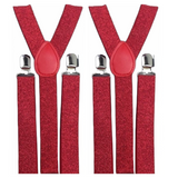 2x Mens Suspenders Braces Adjustable Strong Clip On Elastic Formal Wedding Slim - Red (Glitter) - Front View