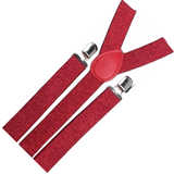 2x Mens Suspenders Braces Adjustable Strong Clip On Elastic Formal Wedding Slim - Red (Glitter) - Side View