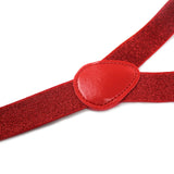2x Mens Suspenders Braces Adjustable Strong Clip On Elastic Formal Wedding Slim - Red (Glitter) - 45-Degree Angle