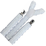 Adjustable White Sequin Men's Suspenders Braces - 2 Pack Slim Fit Elastic Clip-On for Weddings and Parties - Side View