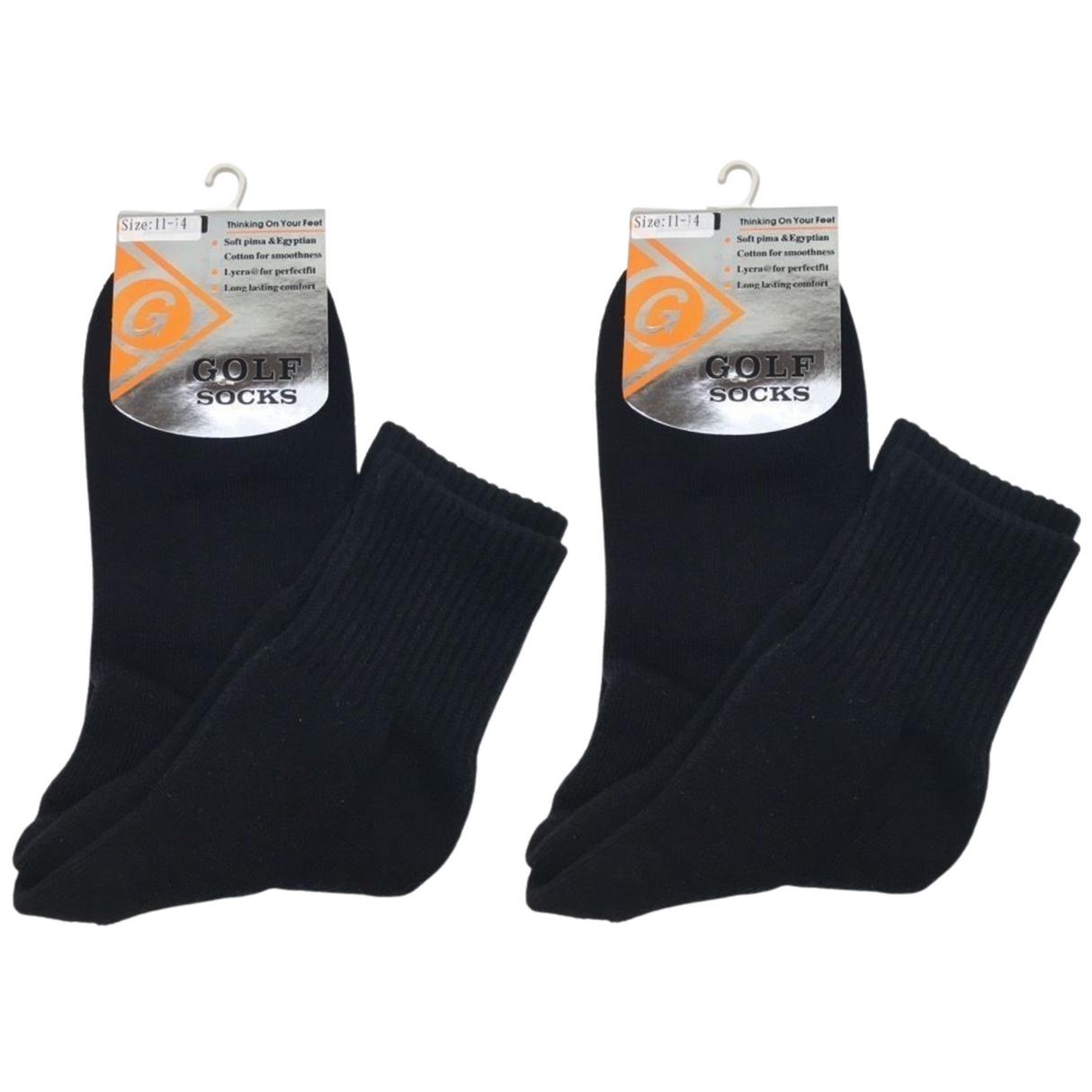2 Pairs GOLF SOCKS Crew Quarter Plain Sock Sports Cotton Casual Cushion Foot - -