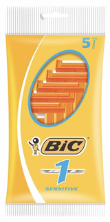 BiC Classic Disposable Sensitive Single Blade Shaving Razor - 1 Pack of 5 - Front View