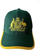 Australia Baseball Cap - Green & Gold with Kangaroo & Emu Design, Adjustable Fit - 45-Degree Angle