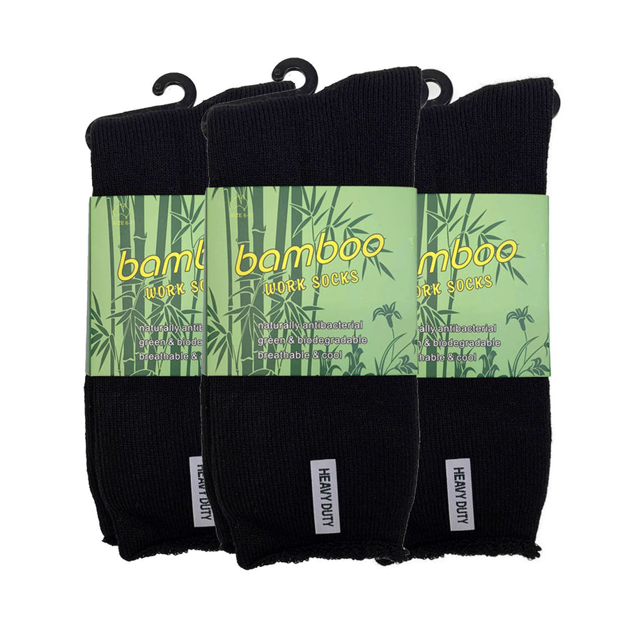 3 Pairs PREMIUM BAMBOO SOCKS Mens Heavy Duty Thick Work Socks Cushion BULK - Black - 11-14, image 2
