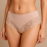3x Womens Lace Boyshort Boyleg Full Briefs Underwear Undies in Beige - 16 - Front View