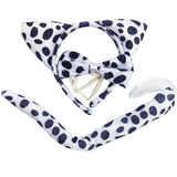 Polka Dot 3-Piece Animal Costume Ensemble with Bow Tie, Tail, and Ears for Dress-Up Events - Front View