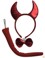 Red Devil Costume Accessory Kit - 3-Piece Set with Tail, Bow Tie, and Ears for Halloween and Dress-Up Events - Front View