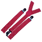Adjustable Red and White Polka Dot Men's Suspenders - 3-Pack Classic Clip-On Braces for Formal Events - Side View
