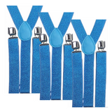 3x Mens Suspenders Braces Adjustable Strong Clip On Elastic Formal Wedding Slim - Sky Blue (Glitter) - Front View