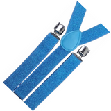 3x Mens Suspenders Braces Adjustable Strong Clip On Elastic Formal Wedding Slim - Sky Blue (Glitter) - Side View