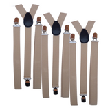 3x Mens Suspenders Braces Adjustable Strong Clip On Elastic Formal Wedding Slim - Beige - Front View