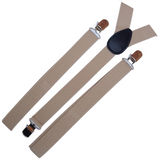 3x Mens Suspenders Braces Adjustable Strong Clip On Elastic Formal Wedding Slim - Beige - Side View