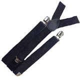3x Mens Suspenders Braces Adjustable Strong Clip On Elastic Formal Wedding Slim - Black (Glitter) - Side View