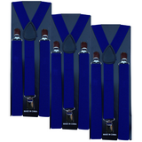 3x Mens Suspenders Braces Adjustable Strong Clip On Elastic Formal Wedding Slim - Blue - Front View