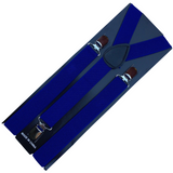 3x Mens Suspenders Braces Adjustable Strong Clip On Elastic Formal Wedding Slim - Blue - Side View