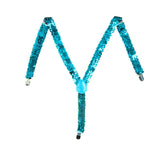 Blue Sequin Men's Adjustable Suspenders - 3 Pack Slim Elastic Clip-On Braces for Formal Weddings and Parties - Front View
