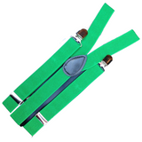 3x Mens Suspenders Braces Adjustable Strong Clip On Elastic Formal Wedding Slim - Dark Green - Side View