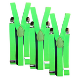 3x Mens Suspenders Braces Adjustable Strong Clip On Elastic Formal Wedding Slim - Fluro Green - Front View