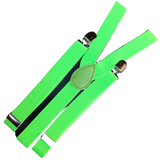 3x Mens Suspenders Braces Adjustable Strong Clip On Elastic Formal Wedding Slim - Fluro Green - Side View