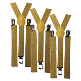 3x Mens Suspenders Braces Adjustable Strong Clip On Elastic Formal Wedding Slim - Gold (Glitter) - Front View