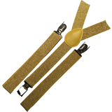 3x Mens Suspenders Braces Adjustable Strong Clip On Elastic Formal Wedding Slim - Gold (Glitter) - Side View