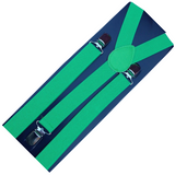 Adjustable Men's Clip-On Suspenders - 3 Pack Elastic Formal Braces in Green for Weddings and Events - Side View