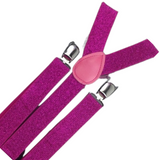 3x Mens Suspenders Braces Adjustable Strong Clip On Elastic Formal Wedding Slim - Hot Pink (Glitter) - Side View