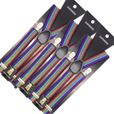 3x Mens Suspenders Braces Adjustable Strong Clip On Elastic Formal Wedding Slim - Rainbow (Glitter) - Front View