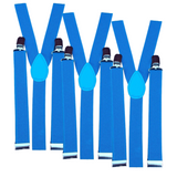 Set of 3 Adjustable Men's Elastic Suspenders - Slim Sky Blue Clip-On Braces for Formal Events - Front View