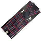 3x Mens Suspenders Braces Adjustable Strong Clip On Elastic Formal Wedding Slim - Tartan 2 - Side View
