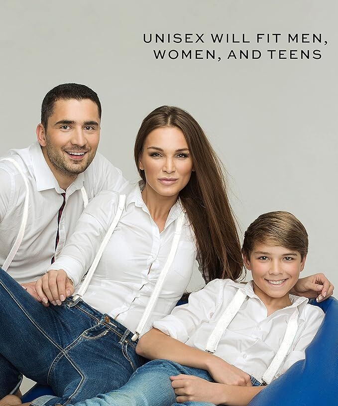 3-Pack Adjustable Men's Elastic Suspenders - Strong Clip-On Formal Braces for Weddings and Events - White