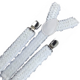 3-Pack Adjustable Men's Elastic Suspenders - White Sequin Finish for Formal Events and Weddings - Side View