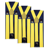 Adjustable 3-Pack Men's Elastic Suspenders - Slim Fit Clip-On Braces for Formal Events - Yellow - Front View