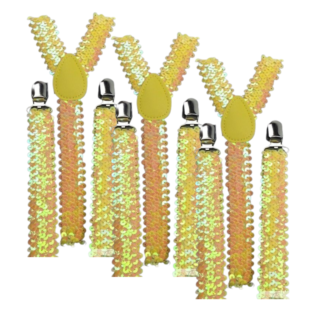 Yellow Sequin 3-Pack Men's Adjustable Clip-On Suspenders for Formal Events