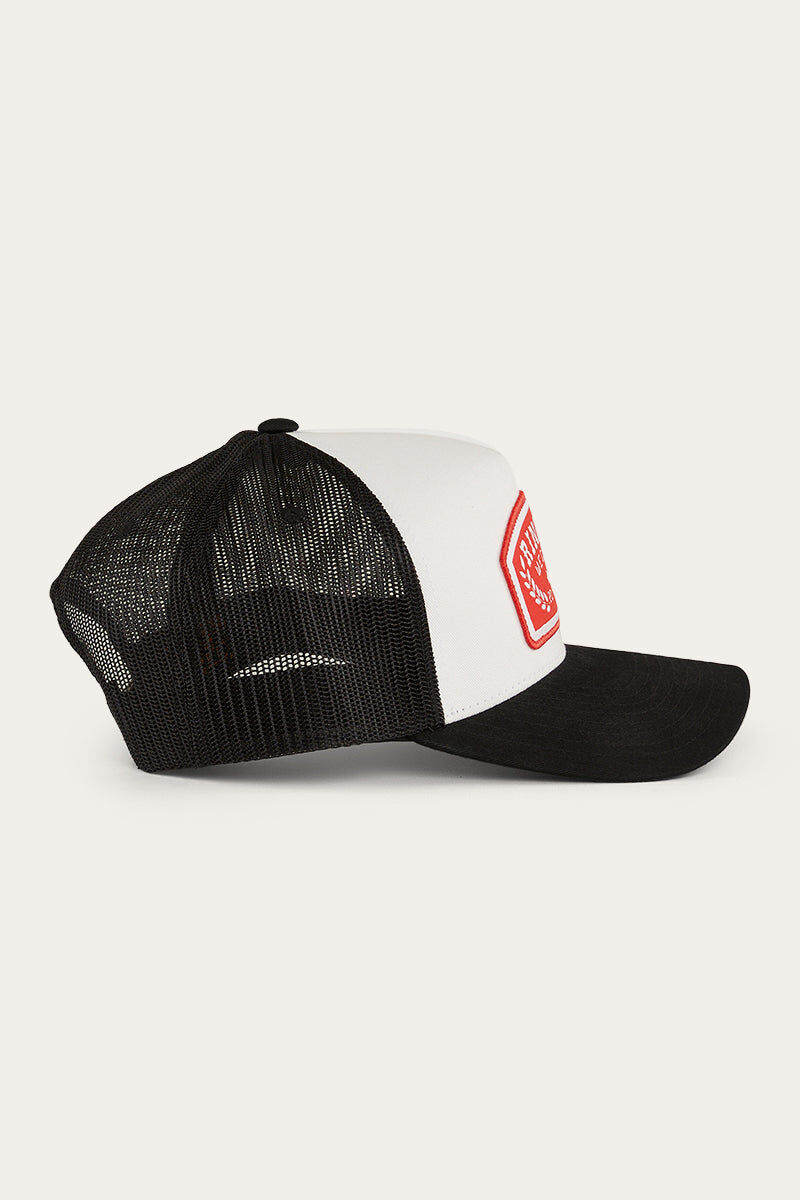 Ringers Western Wheatbelt Trucker Baseball Cap Hat in White/Red