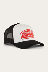 Ringers Western Wheatbelt Trucker Baseball Cap Hat in White/Red - 45-Degree Angle