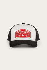 Ringers Western Wheatbelt Trucker Baseball Cap Hat in White/Red - Close-Up Angle