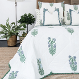 Kolka Iris Quilted Euro Sham Set Super Quality Cotton Quilted Front - Green - Top-Down View