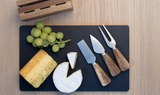 4pc Euroline Slate Wooden 30cm Cheese Board w/ Plane Knife / Fork - Brown - Side View