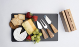4pc Euroline Slate Wooden 30cm Cheese Board w/ Plane Knife / Fork - Brown - Top-Down View