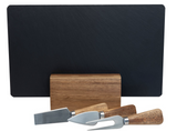 4pc Euroline Slate Wooden 30cm Cheese Board w/ Plane Knife / Fork - Brown - 45-Degree Angle