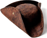 Durashape Brown Pirate Tricorn Hat Tri-Corner Faux Leather Captain Cowboy Costume - Front View